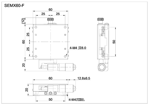 x axis linear ball bearing stage with micrometer head SEMX60-F