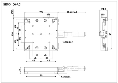 x axis crossed roller bearing stage with micrometer head SEMX100-AC