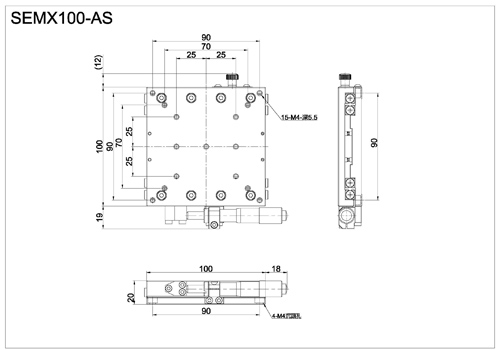 x axis crossed roller bearing stage with micrometer head SEMX100-AS