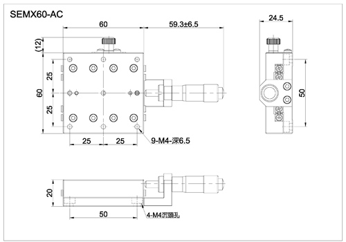 x axis crossed roller bearing stage with micrometer head SEMX60-AC