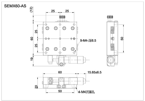 x axis crossed roller bearing stage with micrometer head SEMX60-AS