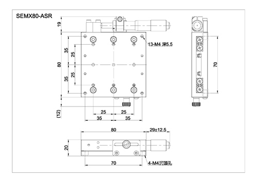 x axis crossed roller bearing stage with micrometer head SEMX80-ASR